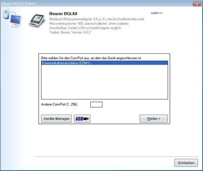 Datenübernahme vom Beurer BGL 60 ins Diabetes-Tagebuch