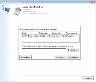 Datenübernahme vom Accu-Chek Smart Pix ins Diabetes-Tagebuch