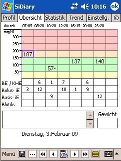SiDiary - Diabetes Software auf Pocket PC